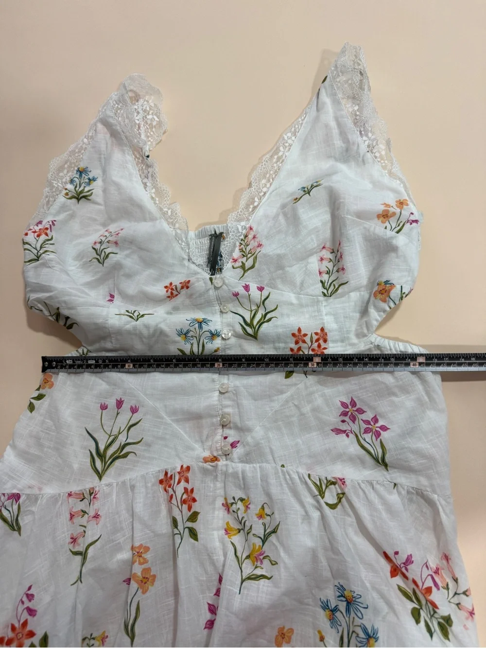 Anthropologie Floral Embroidered Lace Trim Midi Dress Cottagecore Size L Coastal - Picture 10 of 12